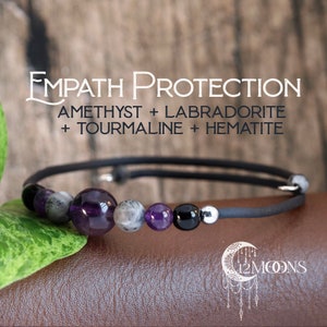 Empath Protection Bracelet, Amethyst, Labradorite, Tourmaline Gemstone Bracelet, Protection Bracelet, Cuff Bracelet,  Gift for Woman, Man