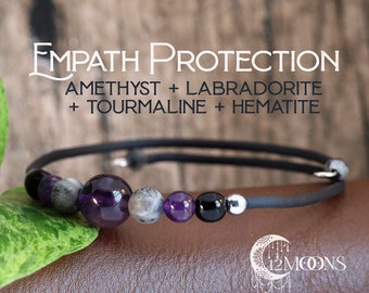 Empath Protection Bracelet, Amethyst, Labradorite, Tourmaline Gemstone Bracelet, Protection Bracelet, Cuff Bracelet,  Gift for Woman, Man
