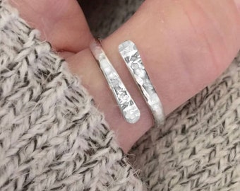 Hammered Sterling Silver Thumb Ring, Coil Ring, Adjustable Wraparound Ring, Bypass Ring, Gift For Him, Her, Them, Boho, Edgy Ring, USA