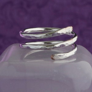 Sterling Silver Thumb Ring Hammered Finger Ring Coil Ring  Wraparound Crossover Adjustable Ring Bypass Ring Everyday Ring Unique Ring USA