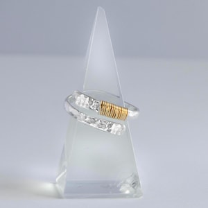 Anillo de plata para el pulgar, metal mixto, anillo en espiral, anillo ajustable, anillo envolvente, anillo de derivación, plata y oro, anillo de dedo, anillo para uso diario, anillo delicado