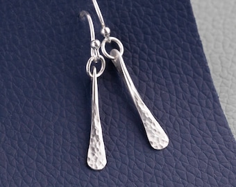Hammered Silver Earrings,Long Silver Bar Earrings,Short Dangle Earrings,Long Dangle Earrings,Silver Stick Earrings, Modern Silver Earrings