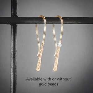 Hammered Gold Earrings,Gold Earrings,Long Gold Earrings,Gold Stick Earrings,Mixed Metal Earrings,Two Tone Earrings,Handmade Earrings,USA
