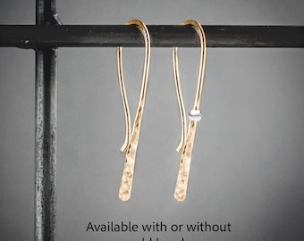 Hammered Gold Earrings,Gold Earrings,Long Gold Earrings,Gold Stick Earrings,Mixed Metal Earrings,Two Tone Earrings,Handmade Earrings,USA