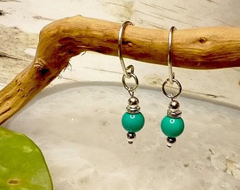 Sterling Silver Turquoise Drop Earrings, Turquoise and Silver Earrings, Dangle Drop Earrings, Small Earrings, Gift for Her, Gemstone Earring