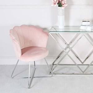 Light pink velvet shell back dining on sale chair armchair with chrome legs