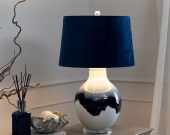 Large Royal Blue And White Hand Dipped Ceramic Occasional Table Lamp