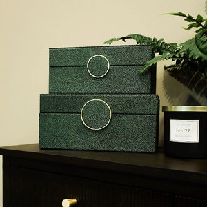 Set of 2 Green Faux Jewellery Boxes with Gold Ring Clasp