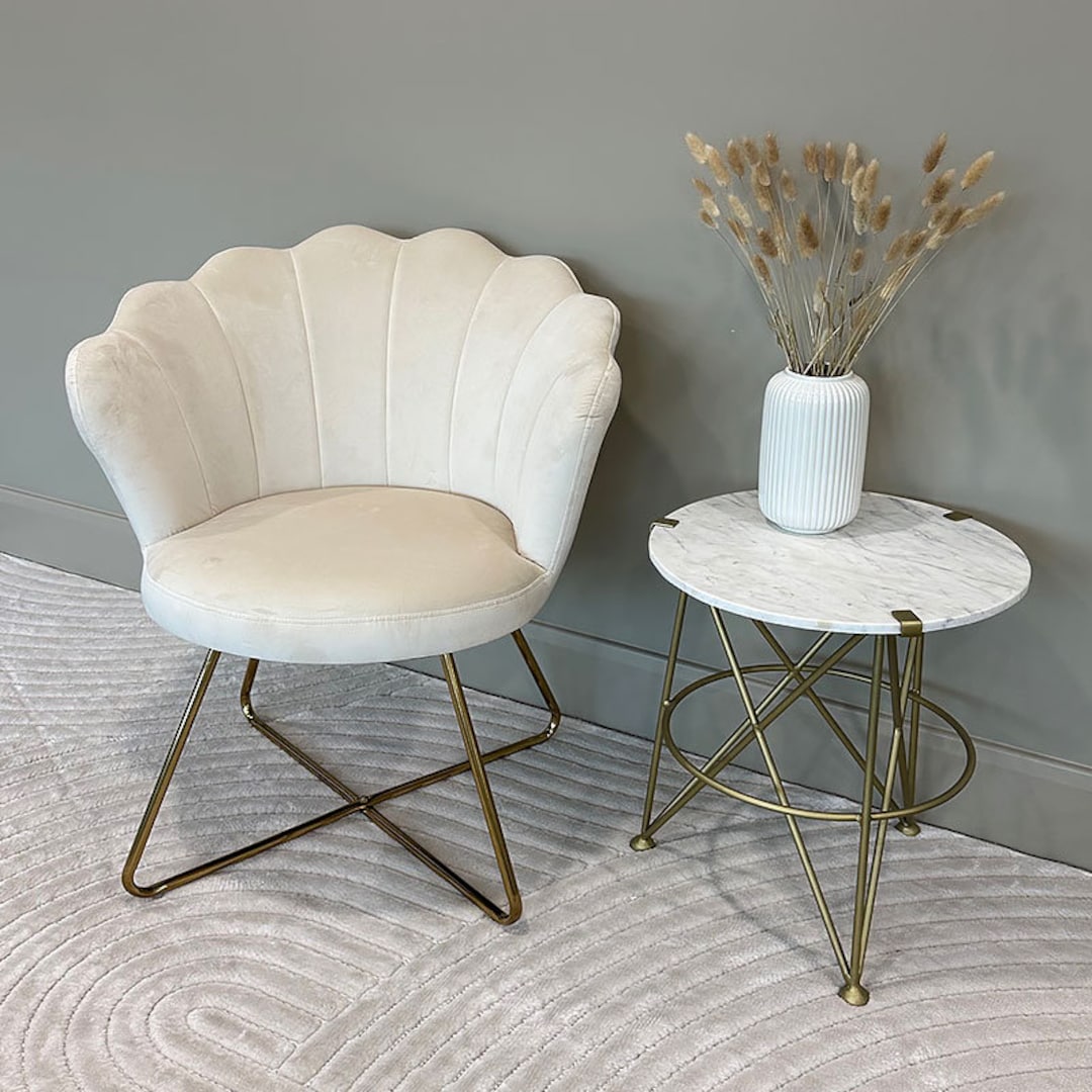 Cream Velvet Shell Back Dining Chair Armchair With Gold Legs - Etsy