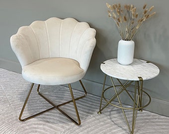 Cream Velvet Shell Back Dining Chair Armchair With Gold Legs UK