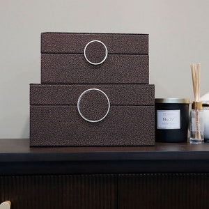 Set of 2 Brown Copper Faux Jewellery Boxes with Gold Ring Clasp