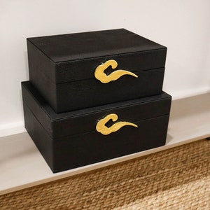 Set of 2 Black Faux Jewellery Boxes with Luxury Gold Clasp