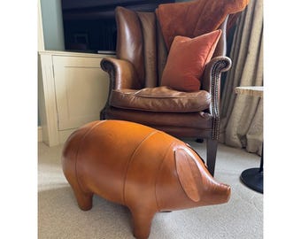 Unique Handmade Tan Brown Leather Pig Footstool Ottoman - Small & Large