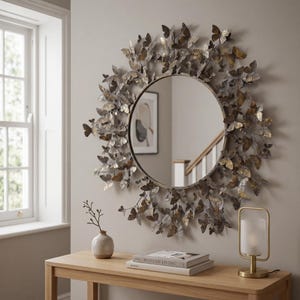 Large Antique Gold Butterfly Surround Wall Mirror 82cm