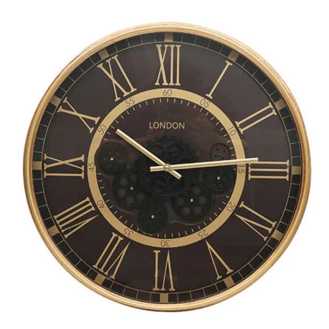 Gold and Black Visible Moving Gears Wall Clock 54cm - Etsy
