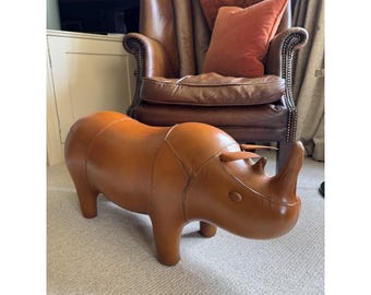 Unique Handmade Tan Brown Leather Rhino Footstool Ottoman - Small & Large