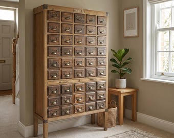 Boho Rustic Solid Wood Multi Drawer Apothecary Tall Cabinet 145cm