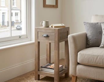 Haldon Rustic Pine 2 Drawer Side Table with Shelf | Farmhouse Wooden End Table | Bedside or Living Room Storage Unit | 2 Sizes Available