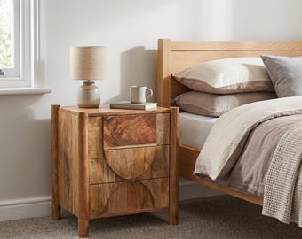 Boho Rustic Solid Acacia Wood Hidden Door Bedside Cabinet End Table