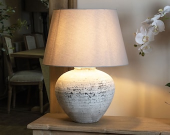Large Grey Flecked Stone Effect Ceramic Table Lamp with Light Grey Shade