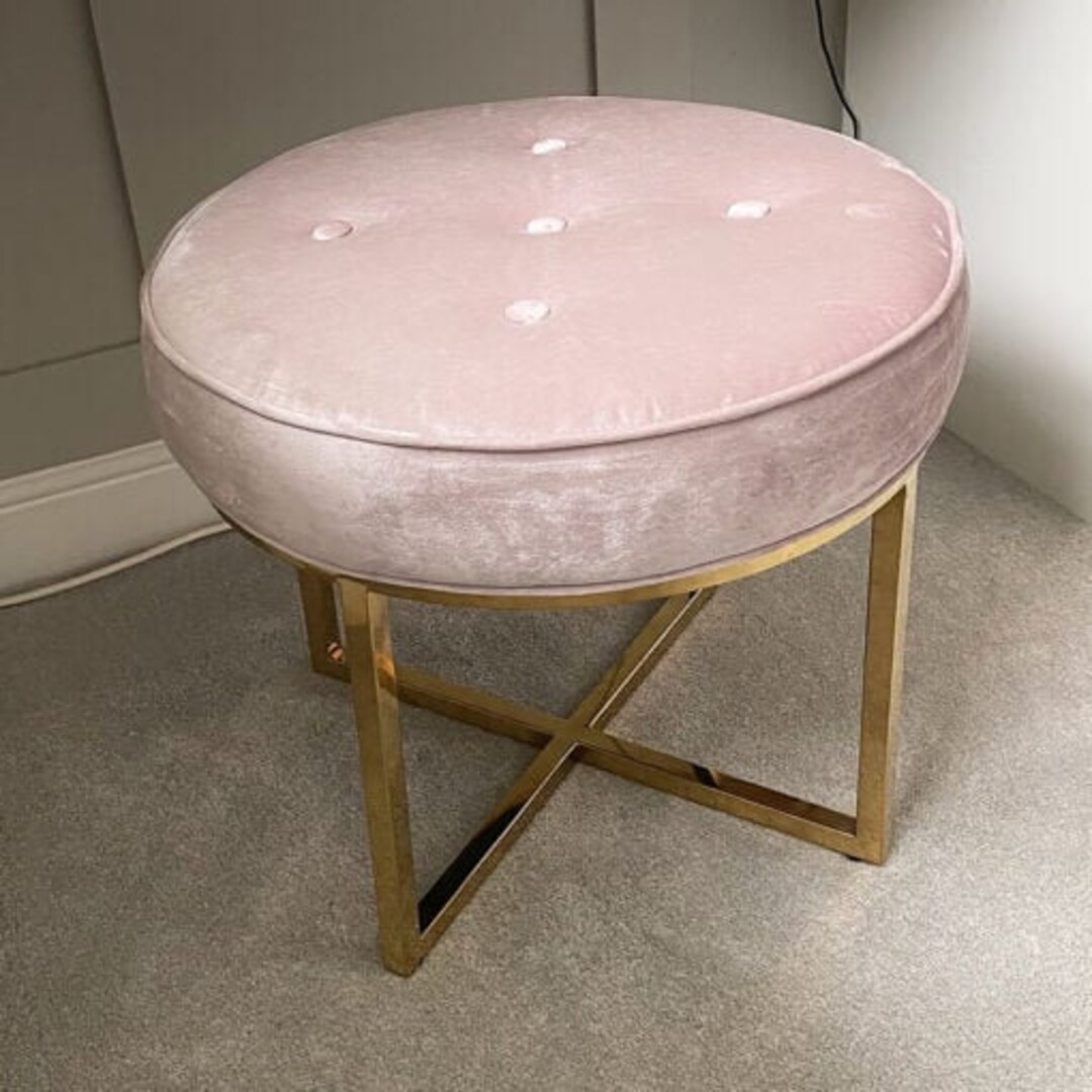 Pink Velvet Dressing Table Stool With Shiny Gold Cross Frame Etsy UK