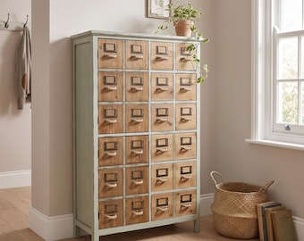 Boho Industrial Rustic Duck Egg Green Solid Fir Wood Cabinet | Apothecary Drawers | 2 Hidden Door Tall Cabinet 120cm