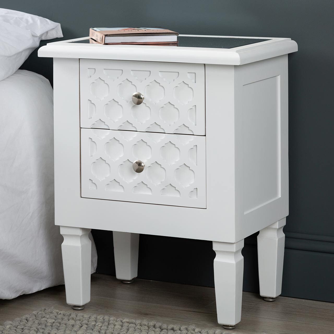 Blanca White Wooden Mirrored Top Chest 2 Drawer Bedside Table Cabinet Etsy