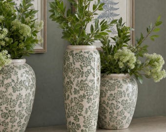 Green Clover Ceramic Vase | Vintage Floral Pottery | Cottagecore Home Decor