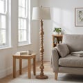 Seraphia Rustic Wood Effect Floor Lamp – Farmhouse Standing Lamp with Linen Shade