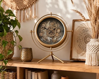 Large Industrial Unusual Moving Gear Clock Mantel Clock | Steampunk Desk Clock | Vintage Style Clock | Decorative Table Clock Home Office