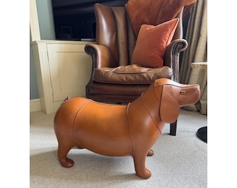 Unique Handmade Tan Brown Leather Dog Footstool Ottoman - Small & Large