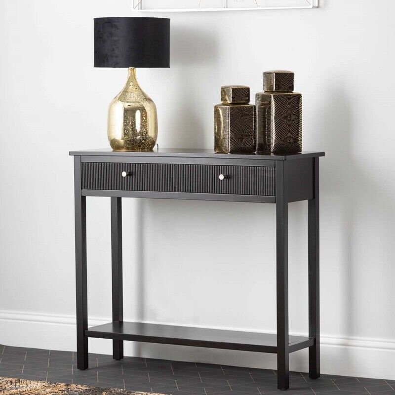 Black narrow console table with drawers discount