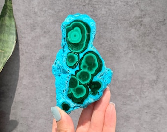 Malachite & Chrysocolla Slab (L) | Botryoidal Malacolla | Raw and Polished Malachite with Chrysocolla Slice | 378g