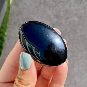 Gothic Black Obsidian Palm Stone (A) | Mirror Polish Black Obsidian Palmstone | Small Black Volcanic Glass Palm | Root Chakra Crystal
