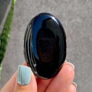 Gothic Black Obsidian Palm Stone (D) | Mirror Polish Black Obsidian Palmstone | Small Black Volcanic Glass Palm | Root Chakra Crystal