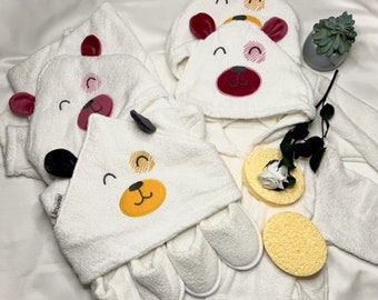 Bath set 4 pieces 0-36 months certified oeko-tex gift box bathrobe + bath cape + bath slipper + sponge