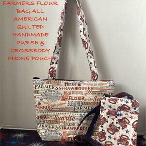 New Farmers Flour Sack, amerykańska pikowana, ręcznie robiona torebka i etui na telefon