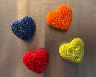 Set of Four Mini Needle Felted Heart Magnets