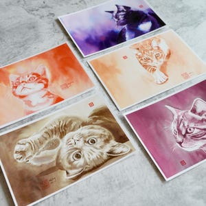 Lot de 5 cartes postales - Inkvent Cats