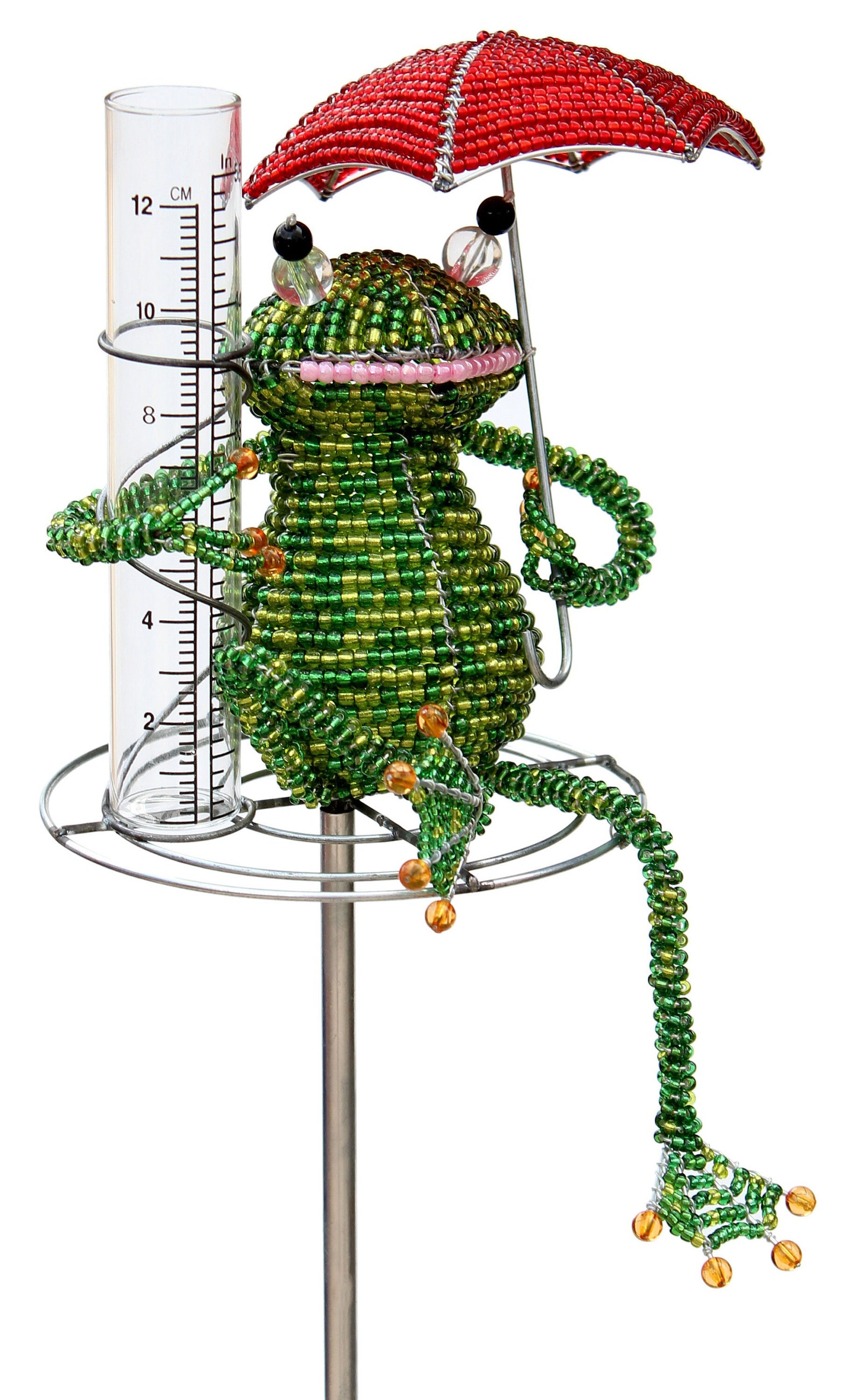 Handmade Beaded Frog Rain Gauge – Haitian Artisan Garden Decor