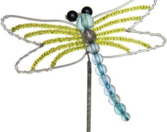Beaded Dragonfly Pot Stake – Handmade Haitian Garden Decor.