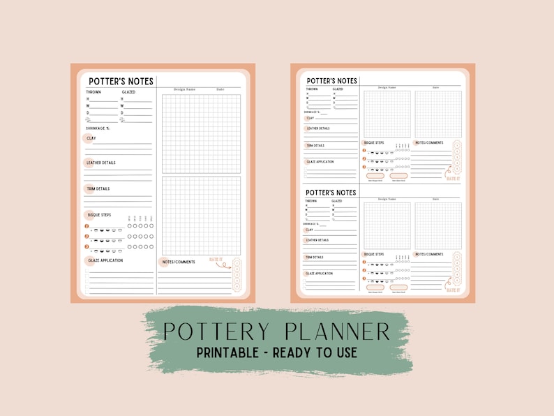 Pottery Planner BUNDLE - 4 in 1 - Cover Page, Kiln Log, Potter's Notes 1 & 2 - Print at Home ...