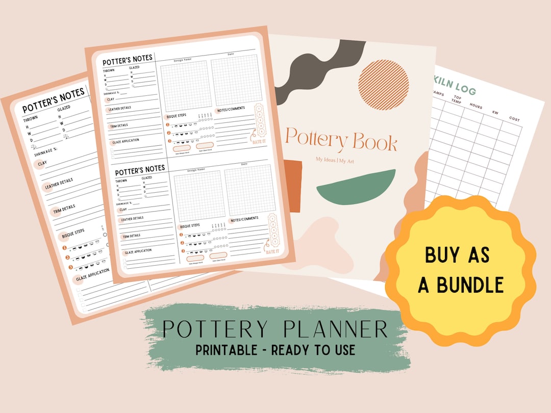Pottery Planner BUNDLE - 4 in 1 - Cover Page, Kiln Log, Potter's Notes 1 &amp; 2 - Print at Home ...