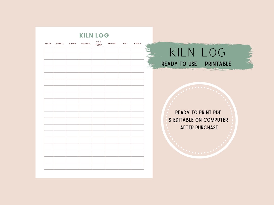 Kiln Log Printable Digital Template Pottery Journal Etsy