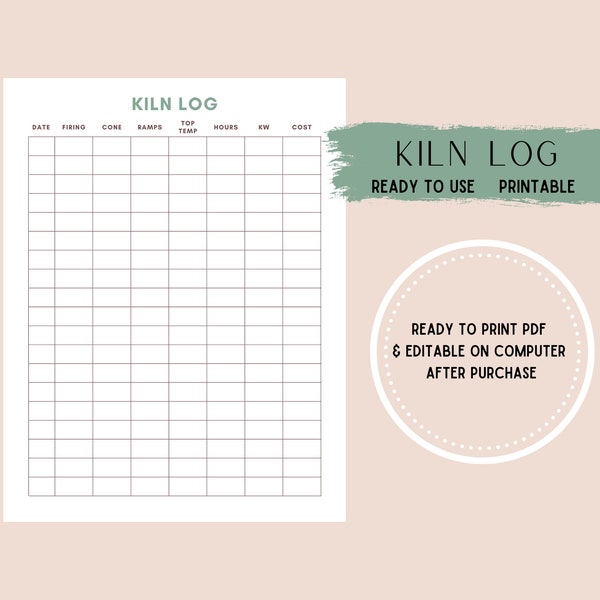 Kiln Log - Printable Digital Template - Pottery Journal