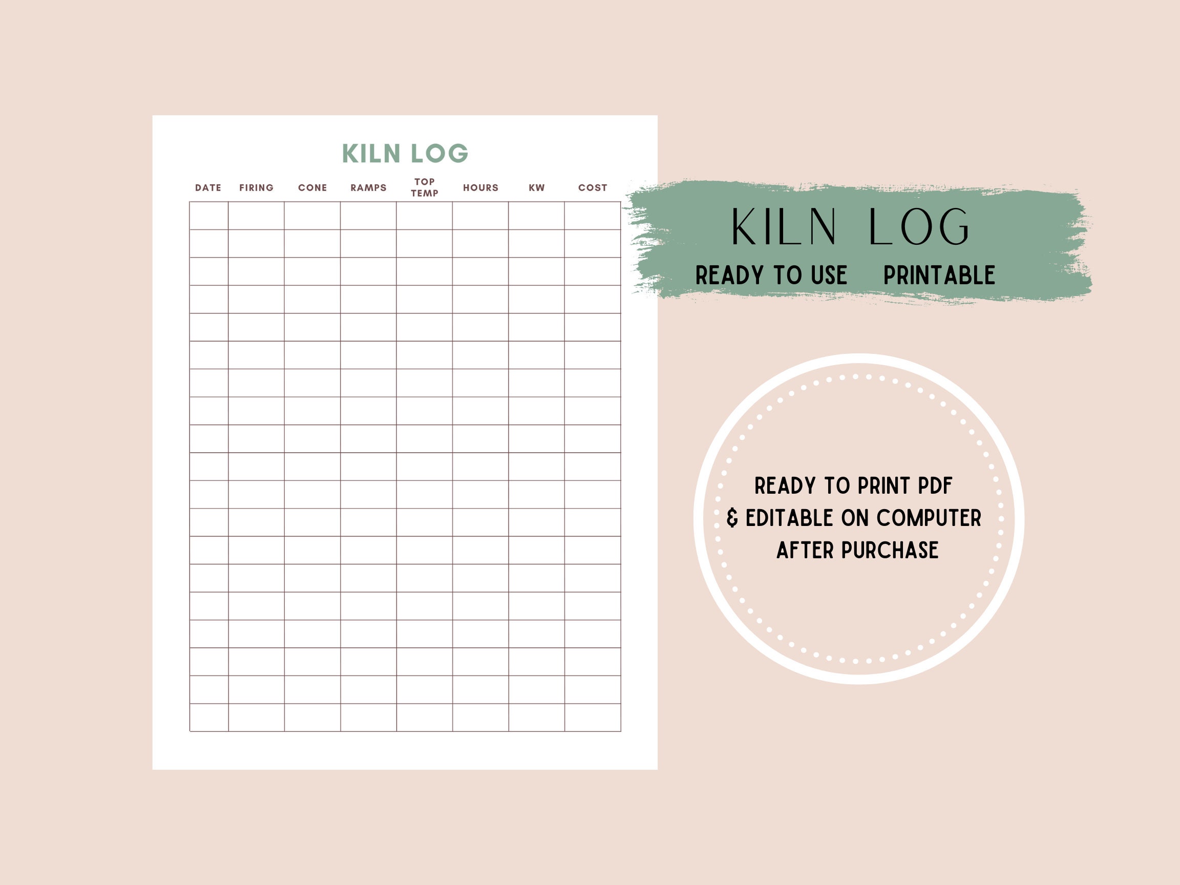 Kiln Log - Printable Digital Template - Pottery Journal - Etsy