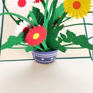 Marguerites Fleurs gerbera colorées, carte pop-up, carte 3D, carte de vœux, carte d’anniversaire