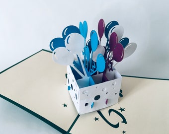 Pack regalo con globos 2, tarjeta 3D / pop-up