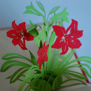 Lirios emergentes, tarjeta de Pascua, tarjeta plegable de lirios de Pascua, tarjeta de primavera emergente, lirios de tarjetas de felicitación 3D, tarjeta de cumpleaños 3D, buena recuperación