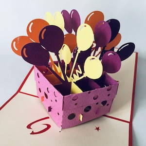 Gift pack with balloon red, folding cards / pop-up/3D card
